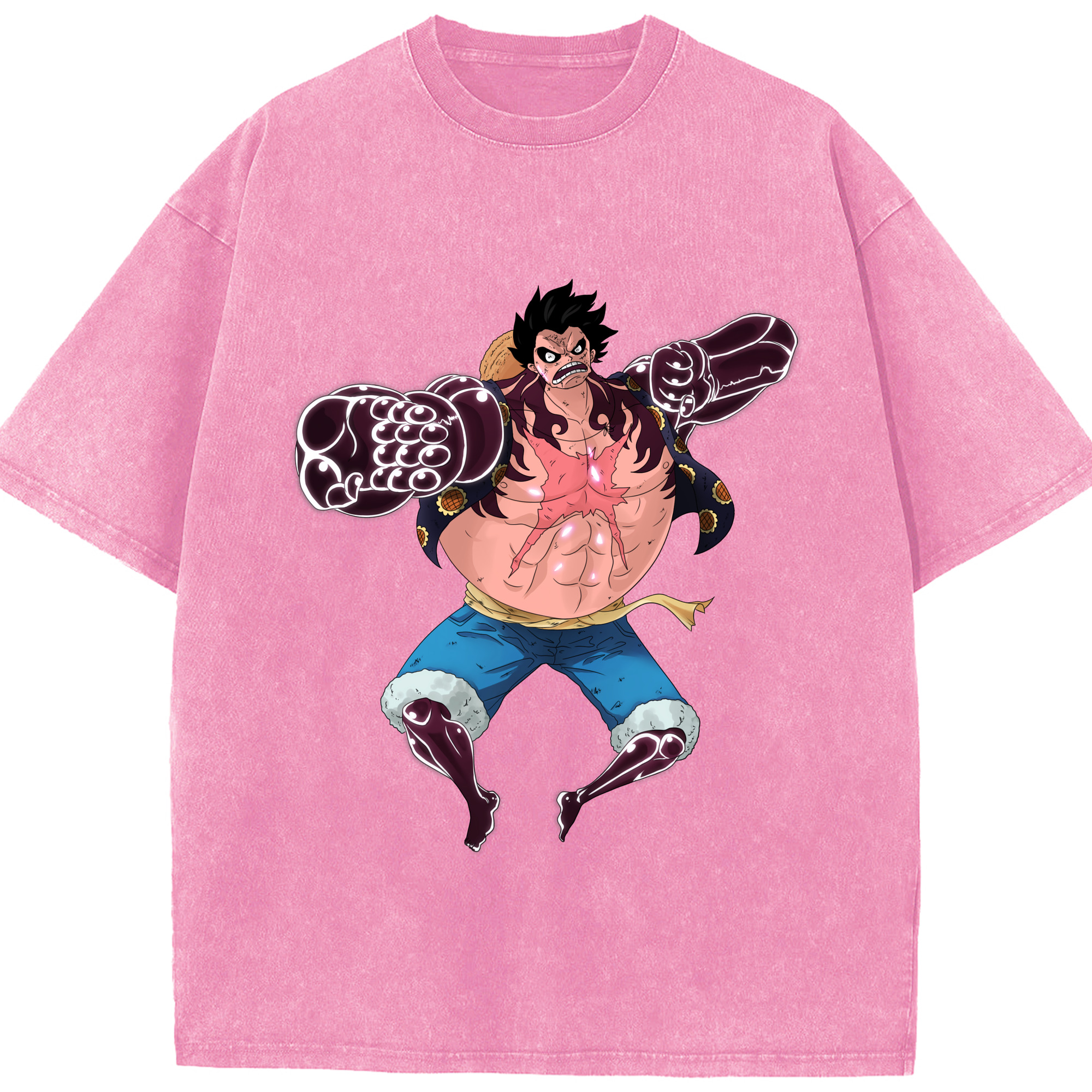 ワンピース モンキー・D・ルフィ ONE PIECE Monkey D. Luffy 綿100% ヴィンテージ風 半袖Tシャツ（フロントプリント）
